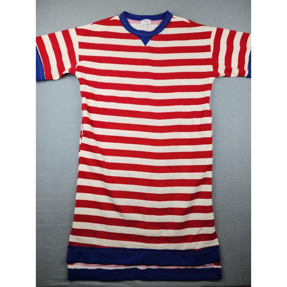 ANNIEWEAR T-Shirt Dress Womens Medium Red White Stripe Patriotic Casual Knit